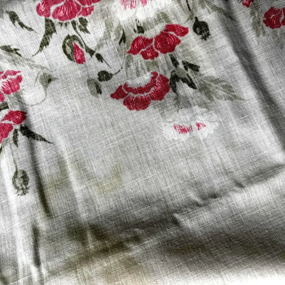 Printed Cotton Blend Tablecloth cottage chic faded greens pinks floral w/ FLAWS